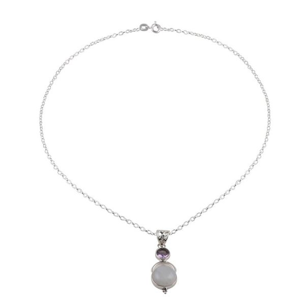 Alternate image for Sterling Silver Rainbow Moonstone Amethyst Pendant Necklace Alluring Serenity