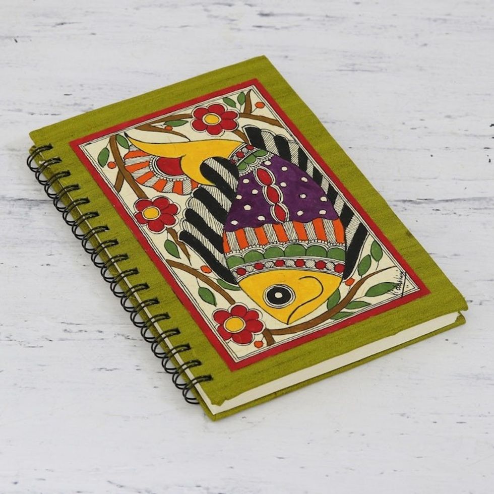 Handmade Paper Fish Journal with a Metal Spiral Binding 'Dreamy Fish'