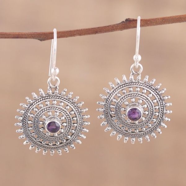 Alternate image for Circular Amethyst Dangle Earrings from India Sunshine Discs