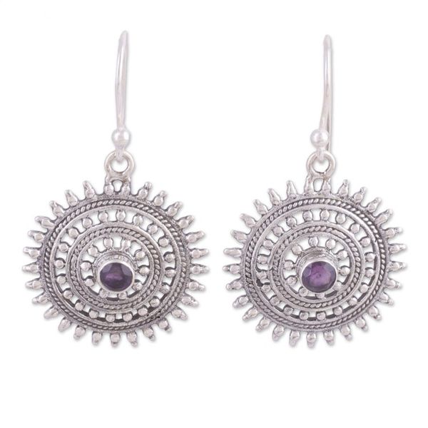 Alternate image for Circular Amethyst Dangle Earrings from India Sunshine Discs
