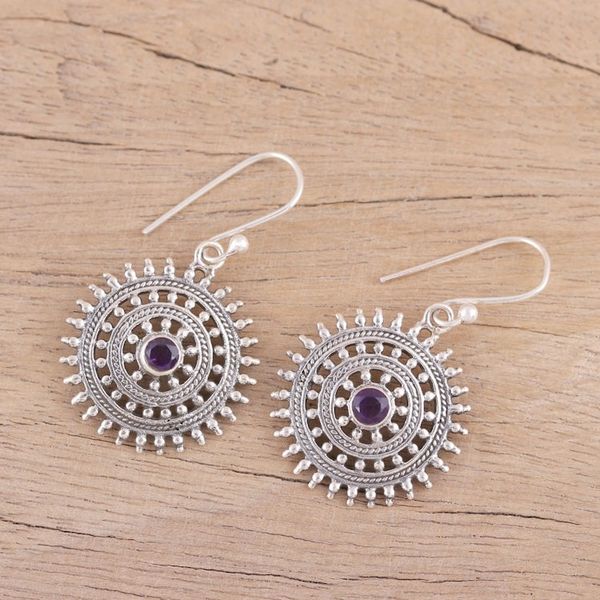 Alternate image for Circular Amethyst Dangle Earrings from India Sunshine Discs