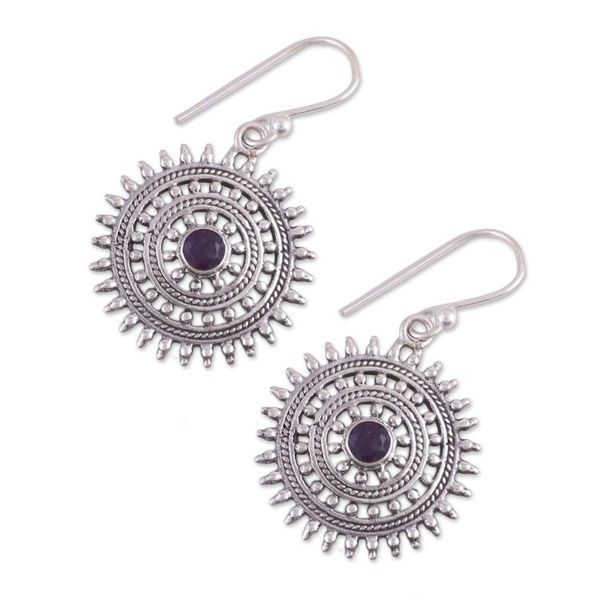 Alternate image for Circular Amethyst Dangle Earrings from India Sunshine Discs