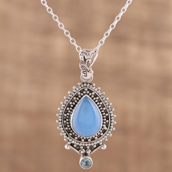 Alternate image for Handcrafted Blue Chalcedony Pendant Necklace from India Souls Serenity