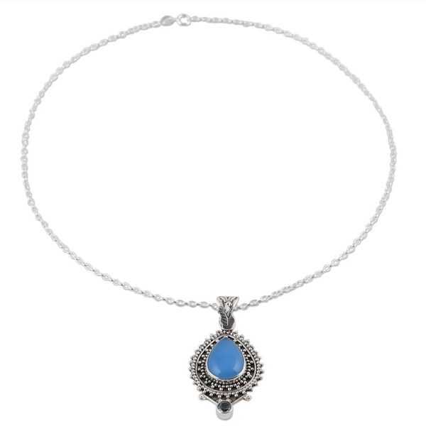 Alternate image for Handcrafted Blue Chalcedony Pendant Necklace from India Souls Serenity