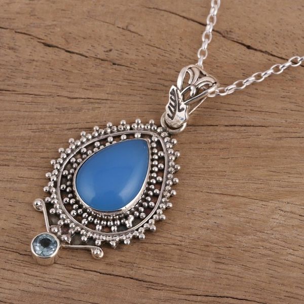 Alternate image for Handcrafted Blue Chalcedony Pendant Necklace from India Souls Serenity