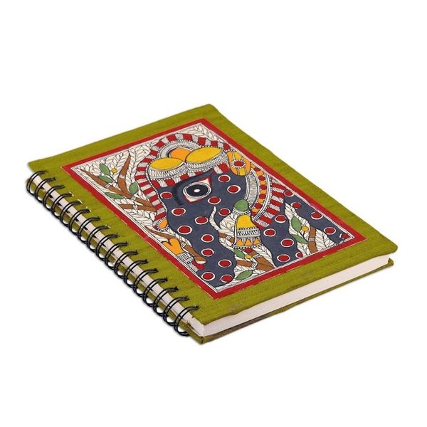 Alternate image for Hand Crafted Madhubani Style Painted Journal Exuberant Elephant