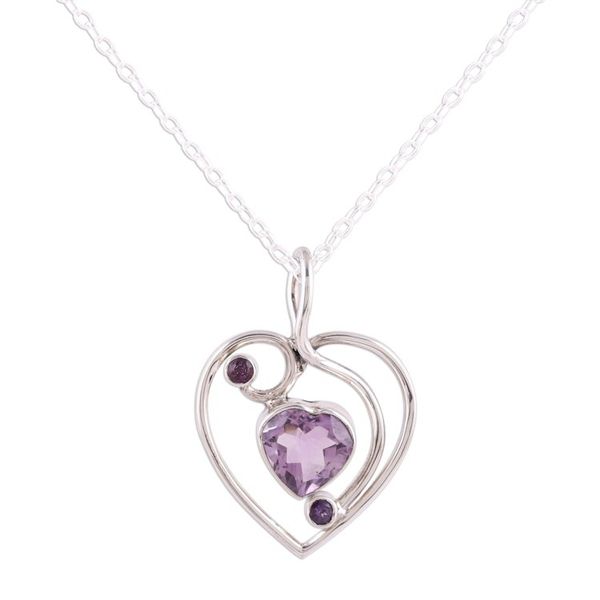 Alternate image for Hand Crafted Amethyst and Sterling Silver Pendant Necklace Precious Heart