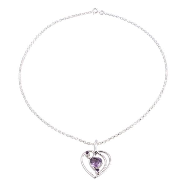 Alternate image for Hand Crafted Amethyst and Sterling Silver Pendant Necklace Precious Heart