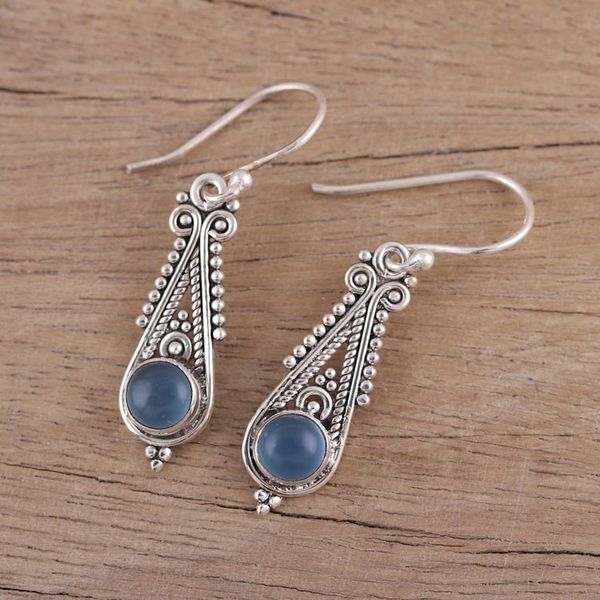 Alternate image for Pointed Chalcedony Dangle Earrings from India Regal Peaks