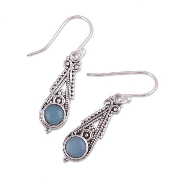 Alternate image for Pointed Chalcedony Dangle Earrings from India Regal Peaks
