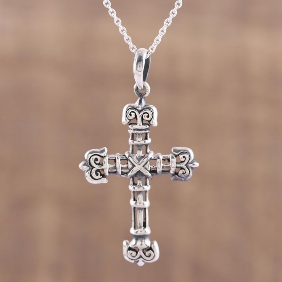 Sterling Silver Cross Pendant Necklace from India 'Bound in Faith'