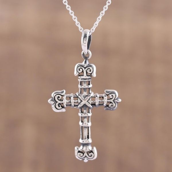 Alternate image for Sterling Silver Cross Pendant Necklace from India Bound in Faith