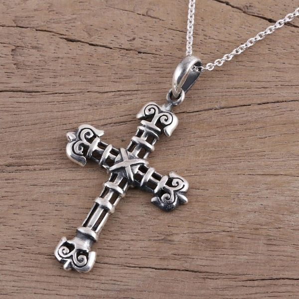 Alternate image for Sterling Silver Cross Pendant Necklace from India Bound in Faith