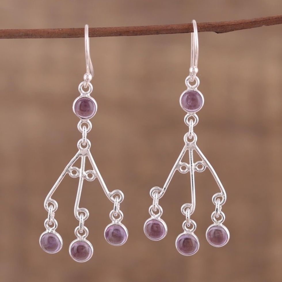 Purple Amethyst Chandelier Earrings from India 'Mystic Swing'