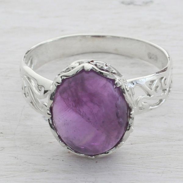 Alternate image for Amethyst and Sterling Silver Cocktail Ring from India Lilac Ecstasy