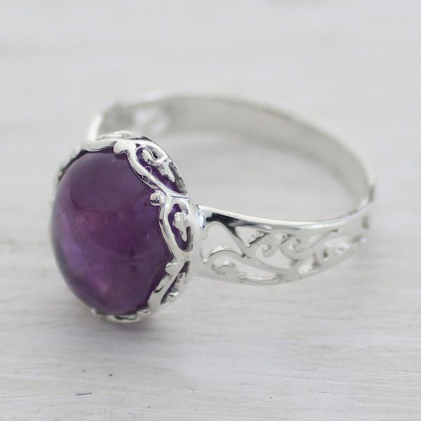 Alternate image for Amethyst and Sterling Silver Cocktail Ring from India Lilac Ecstasy