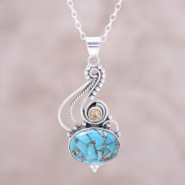 Alternate image for Sterling Silver Composite Turquoise Citrine Necklace Friendship Token