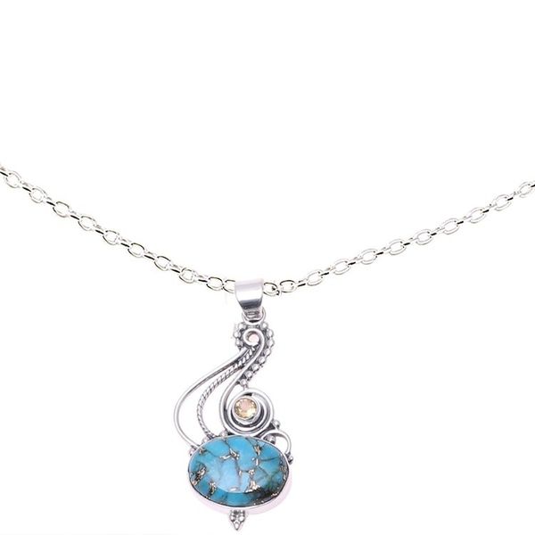 Alternate image for Sterling Silver Composite Turquoise Citrine Necklace Friendship Token