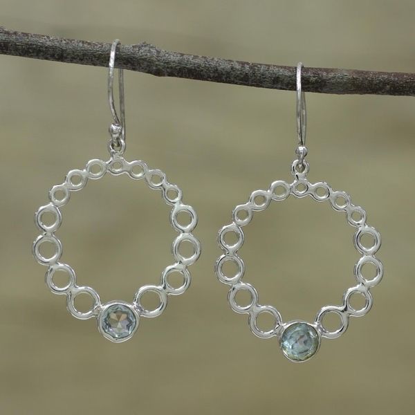 Alternate image for Blue Topaz and Sterling Silver Dangle Earrings from India Bubble Wreath