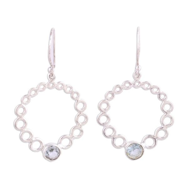 Alternate image for Blue Topaz and Sterling Silver Dangle Earrings from India Bubble Wreath