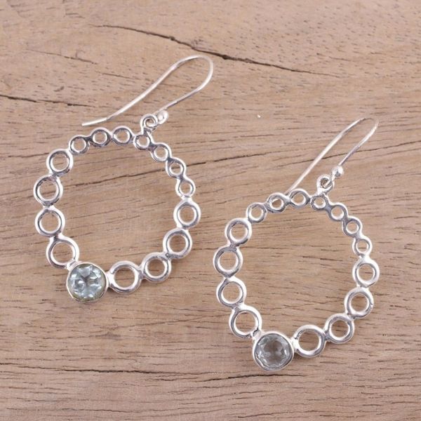 Alternate image for Blue Topaz and Sterling Silver Dangle Earrings from India Bubble Wreath