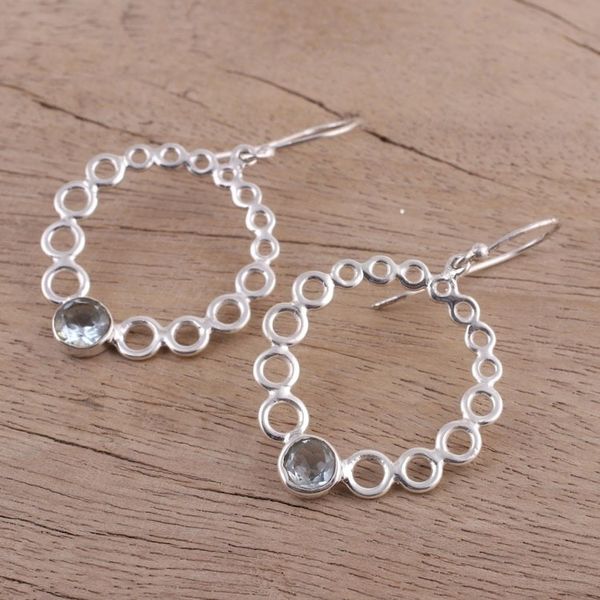 Alternate image for Blue Topaz and Sterling Silver Dangle Earrings from India Bubble Wreath