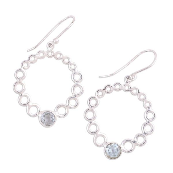 Alternate image for Blue Topaz and Sterling Silver Dangle Earrings from India Bubble Wreath