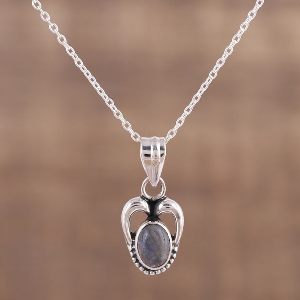 Labradorite and Sterling Silver Pendant Necklace from India 'Misty Wonder'