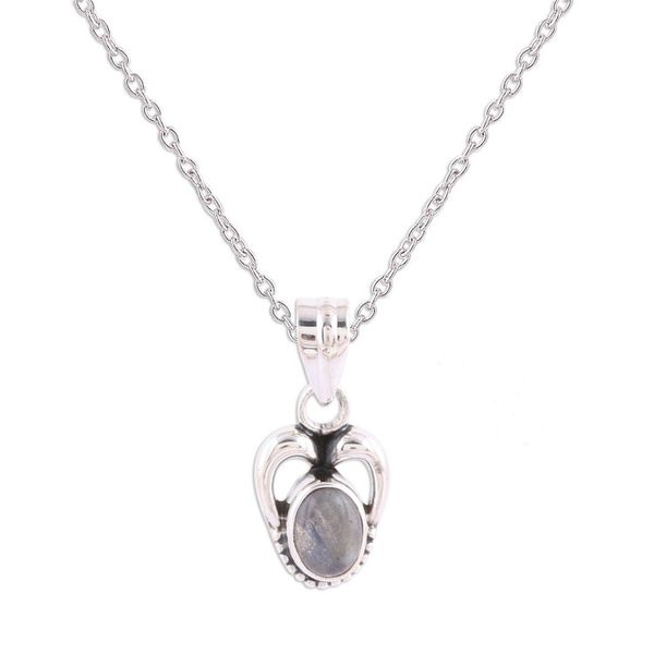 Alternate image for Labradorite and Sterling Silver Pendant Necklace from India Misty Wonder