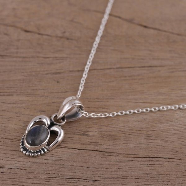 Alternate image for Labradorite and Sterling Silver Pendant Necklace from India Misty Wonder