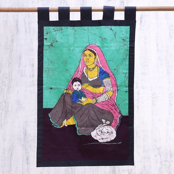 Alternate image for Hand Crafted Cotton Batik of Love Between Mother and Child Cradled in Love