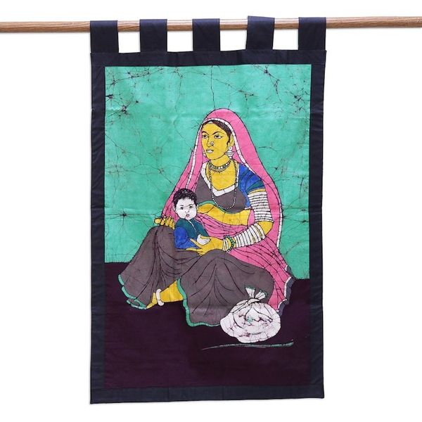 Alternate image for Hand Crafted Cotton Batik of Love Between Mother and Child Cradled in Love