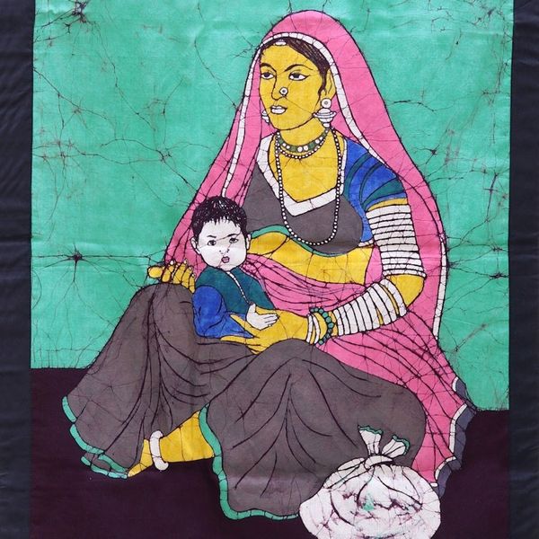 Alternate image for Hand Crafted Cotton Batik of Love Between Mother and Child Cradled in Love