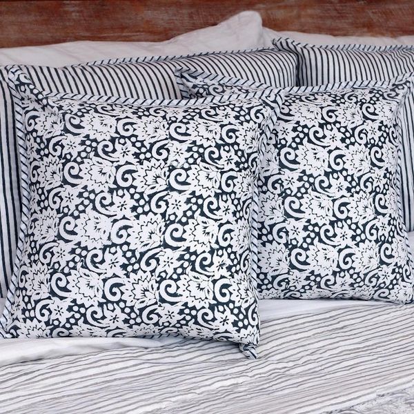 Alternate image for Square Cotton Cushion Covers in Grey and White Print Pair Misty Morning
