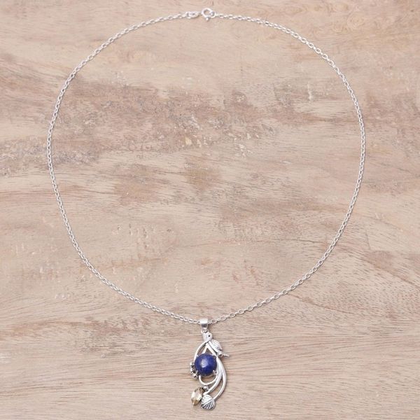 Alternate image for Lapis Lazuli and Citrine Sterling Silver Pendant Necklace Seaside Bloom