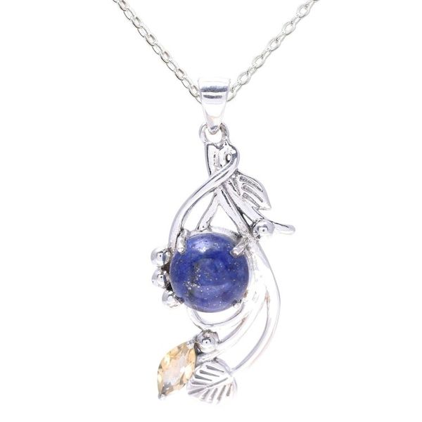 Alternate image for Lapis Lazuli and Citrine Sterling Silver Pendant Necklace Seaside Bloom