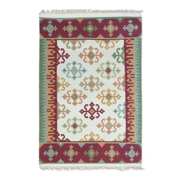 Alternate image for Handwoven Geometric Wool Area Rug 4x6 from India Morning Dream