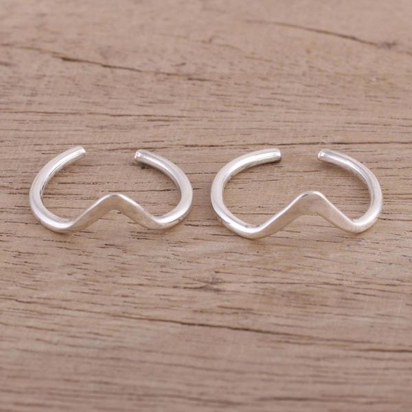 Alternate image for Modern Polished Sterling Silver Toe Band Rings Pair Steady Rhythm