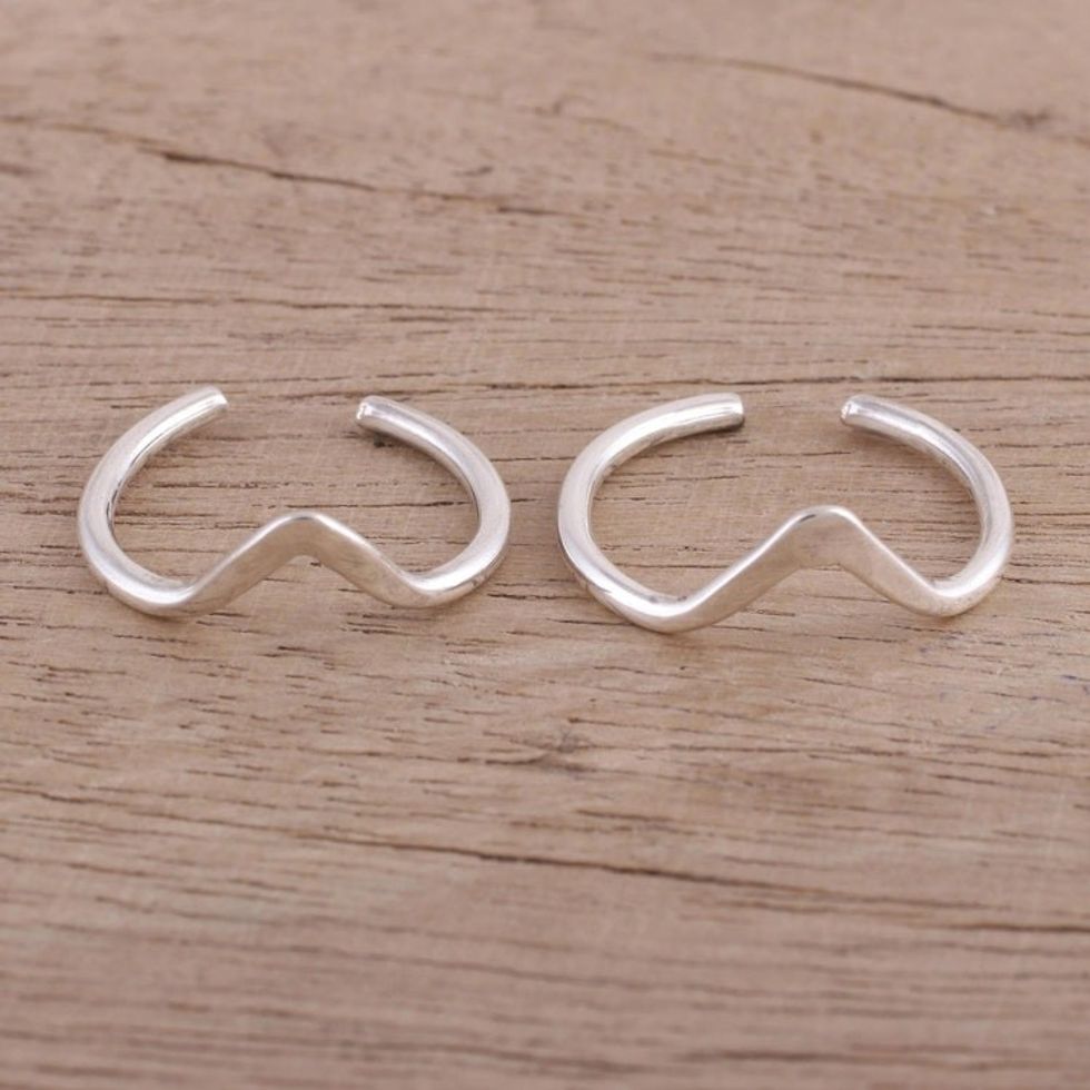 Modern Polished Sterling Silver Toe Band Rings Pair 'Steady Rhythm'