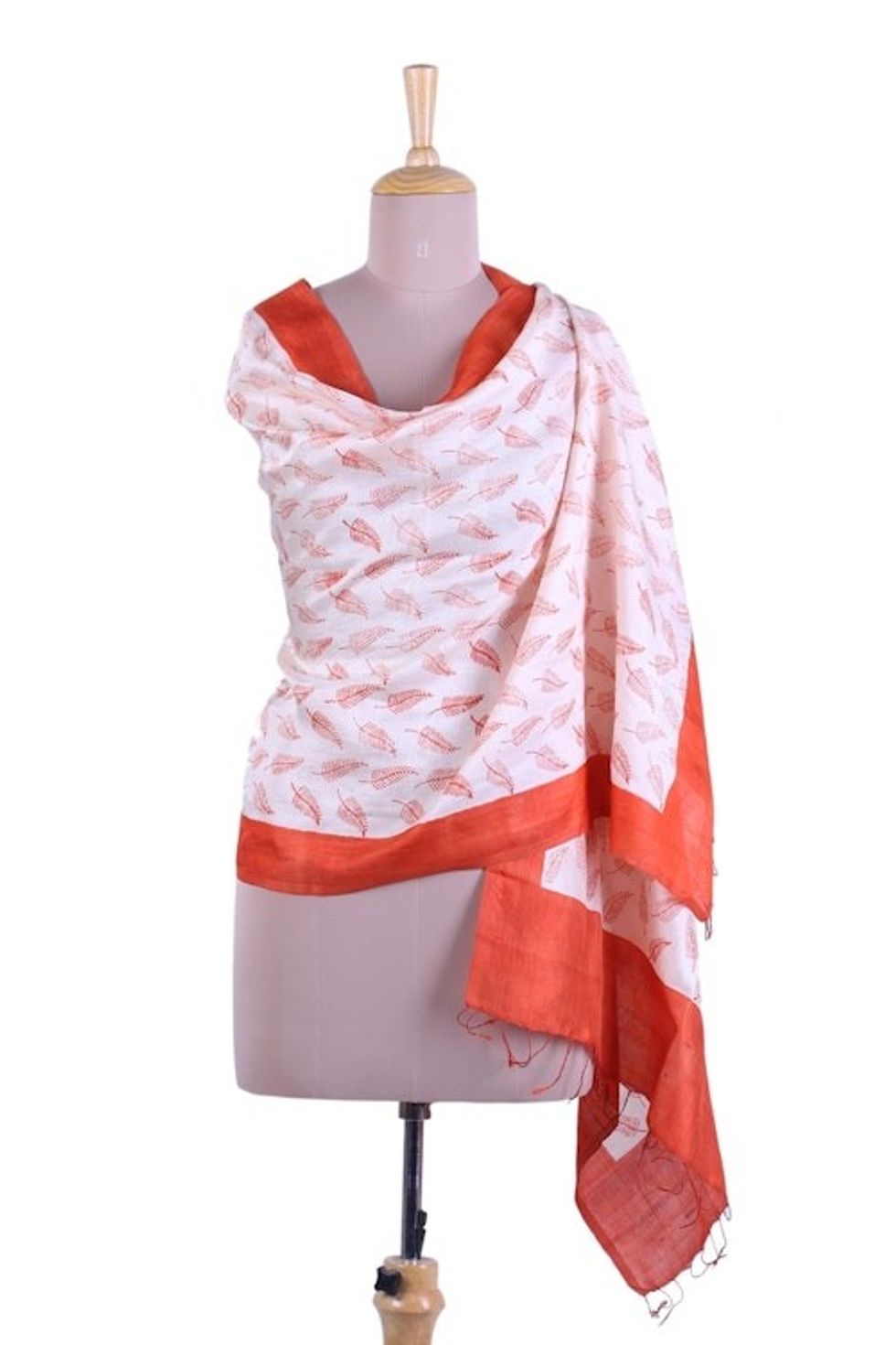 Leaf Print Shawl from India in Hand Woven Silk 'Subtle Leaf'