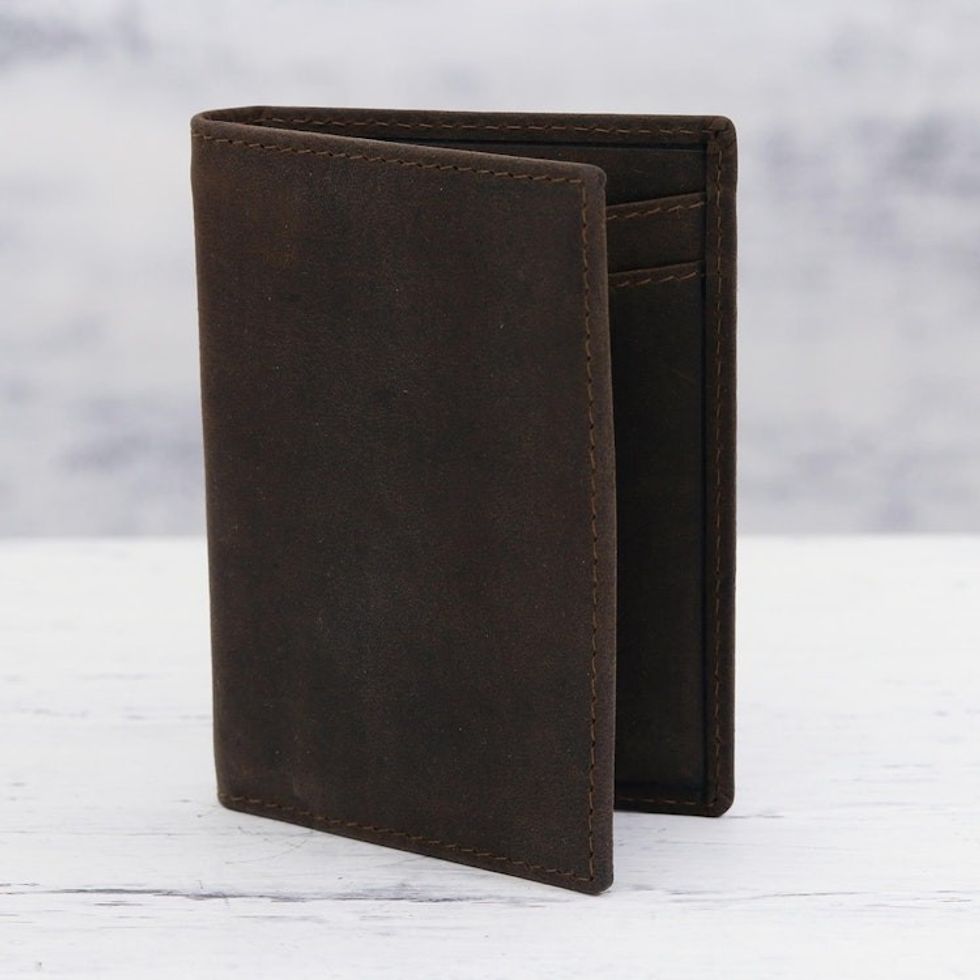 Dark Brown Leather Card Holder Bifold Wallet 'Enterprising Brown'