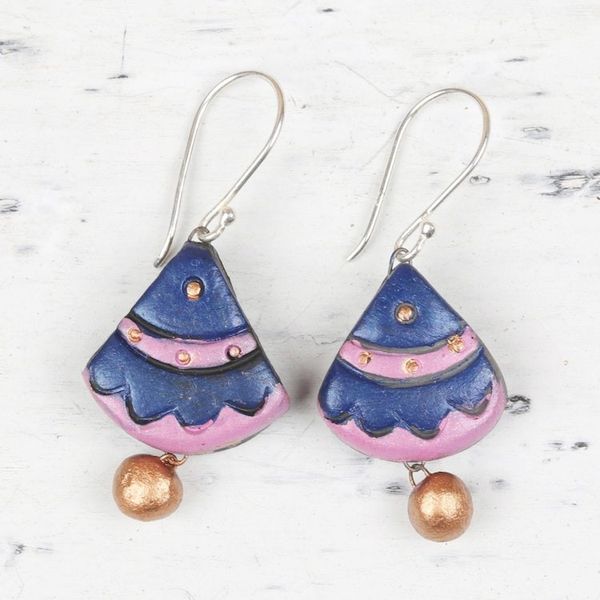 Alternate image for Hand-Painted Majestic Fan Ceramic Pair of Dangle Earrings Majestic Fan