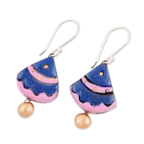 Alternate image for Hand-Painted Majestic Fan Ceramic Pair of Dangle Earrings Majestic Fan