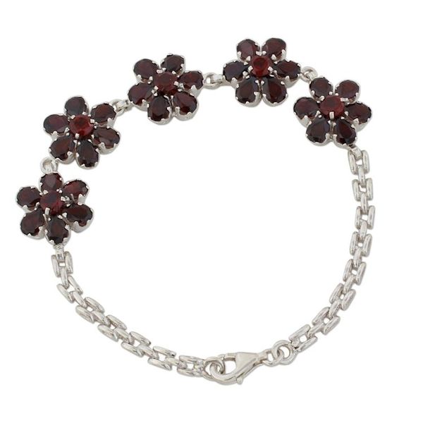 Alternate image for Garnet and Sterling Silver Link Chain Bracelet from India Red Blooms