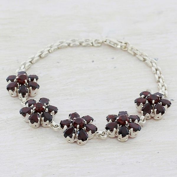 Alternate image for Garnet and Sterling Silver Link Chain Bracelet from India Red Blooms