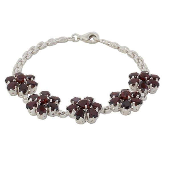 Alternate image for Garnet and Sterling Silver Link Chain Bracelet from India Red Blooms