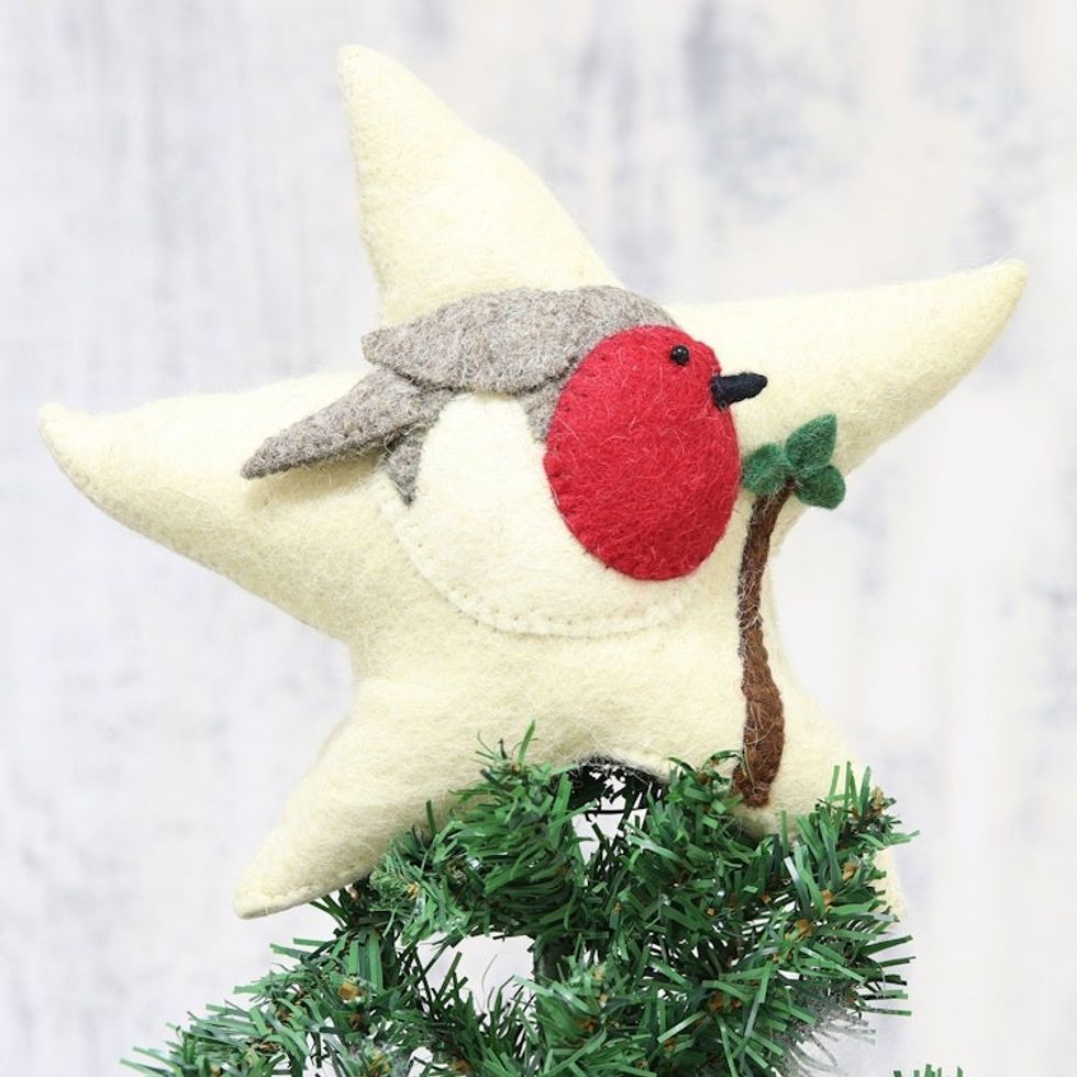 Star-Shaped Wool Felt Tree Topper from India 'Robin Star'