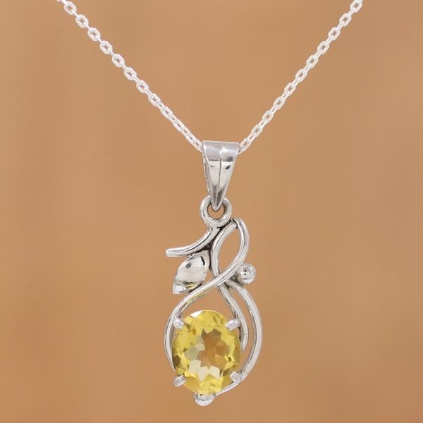 Alternate image for Four Carat Citrine Necklace in Rhodium Plated Silver Golden Bud