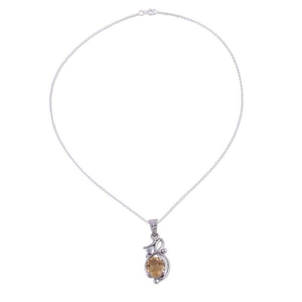 Alternate image for Four Carat Citrine Necklace in Rhodium Plated Silver Golden Bud