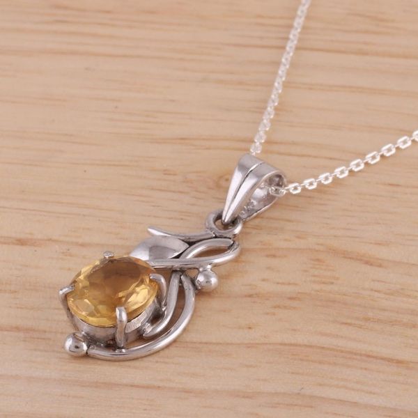 Alternate image for Four Carat Citrine Necklace in Rhodium Plated Silver Golden Bud
